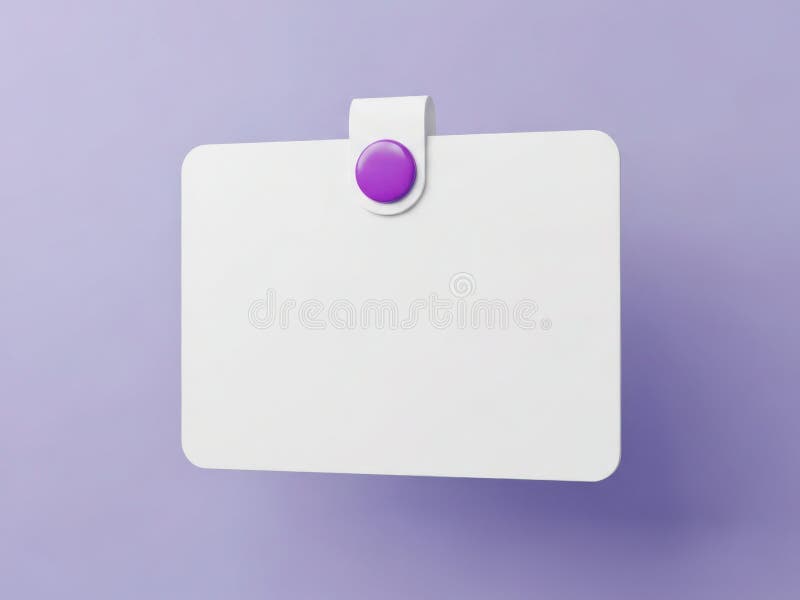 Minimalist white rectangular card with a single purple circle magnet attached to a light purple background vector illustration