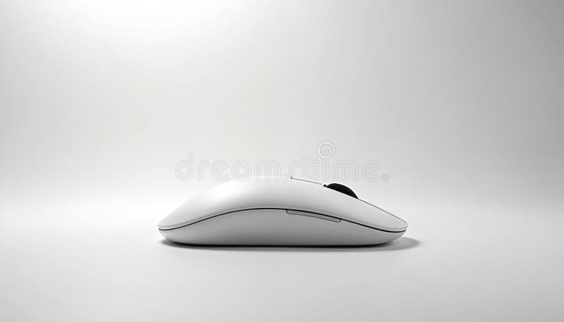 Minimalist white wireless computer mouse sits on clean white background. Features sleek contours, ergonomic shape, and black royalty free stock photography