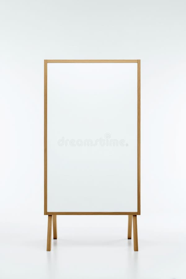Minimalist Wooden Framed Whiteboard Stand with Empty Surface Ideal for Creative Display and Versatile Communication Uses royalty free stock photo