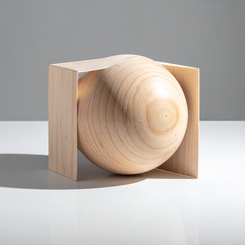 Minimalist Wooden Sphere Sculpture stock illustration