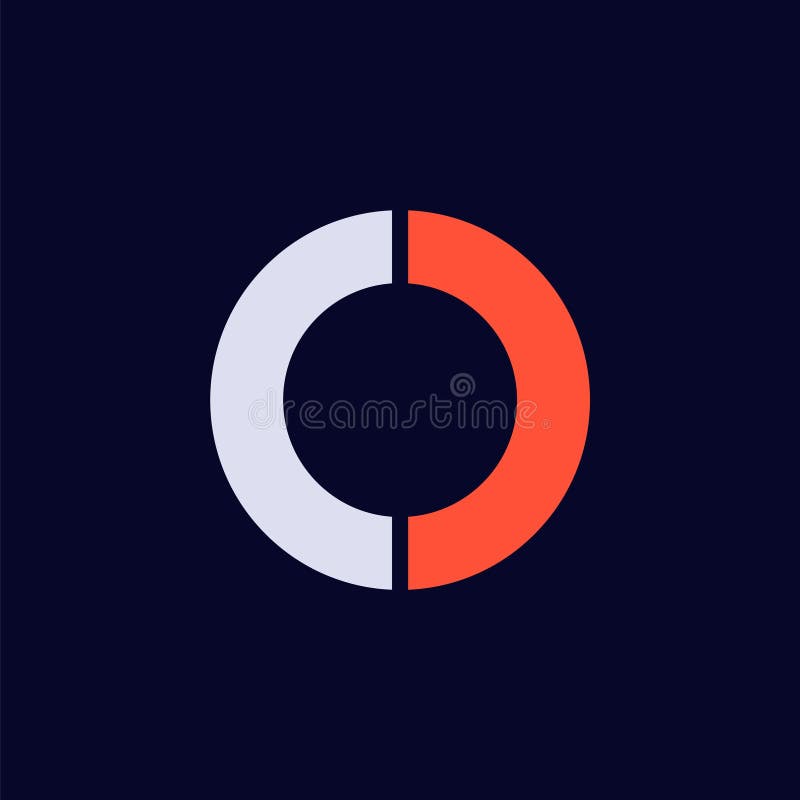 Minimalist yin yang design featuring half gray and half orange circle with distinct divider stock illustration