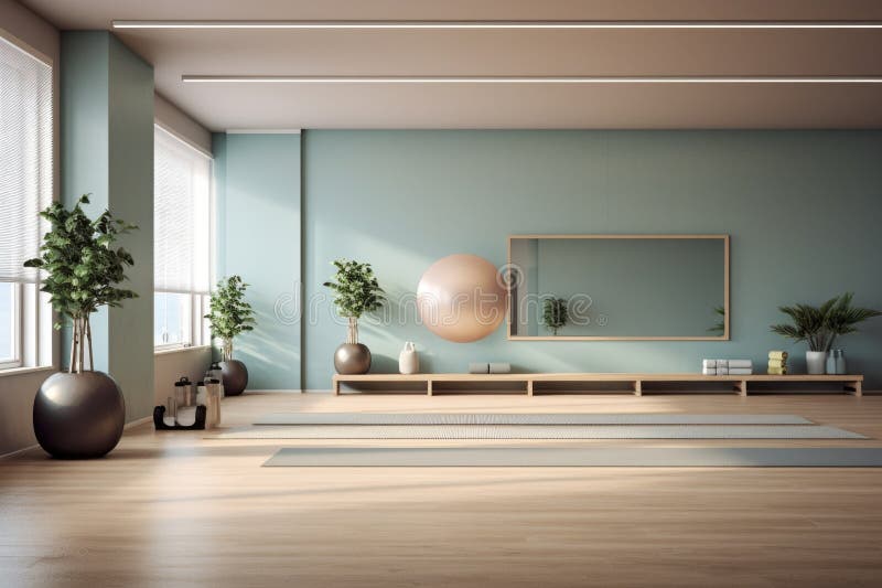 Studio de yoga minimalist cu schemă de culori calmă creată cu ajutorul generativ