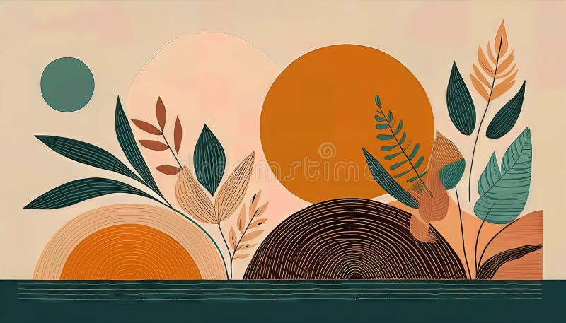 Minimalista Boho Abstraction Sunburst bazgroły obejmuje Natures Shapes and Hues iluminując Whimsical Universe of Colors royalty ilustracja