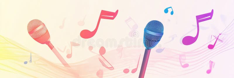 Minimalista K pop inspired design z żywymi mikrofonami i pływającymi nutami na miękkim pastelowym tle zdjęcia royalty free