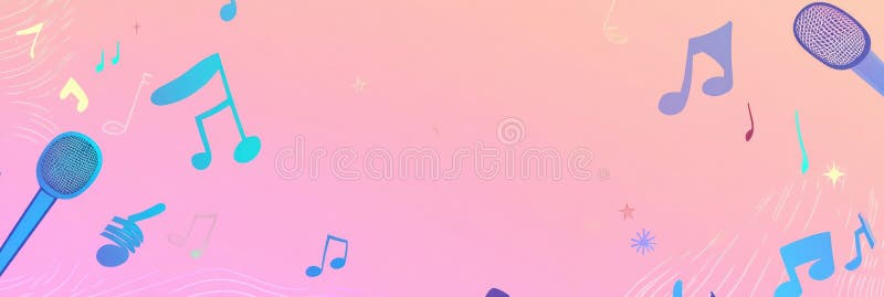 Minimalista K pop inspirowane tłem z żywymi nutami muzycznymi i mikrofonami odpowiednimi do kreatywnych projektów zdjęcie stock