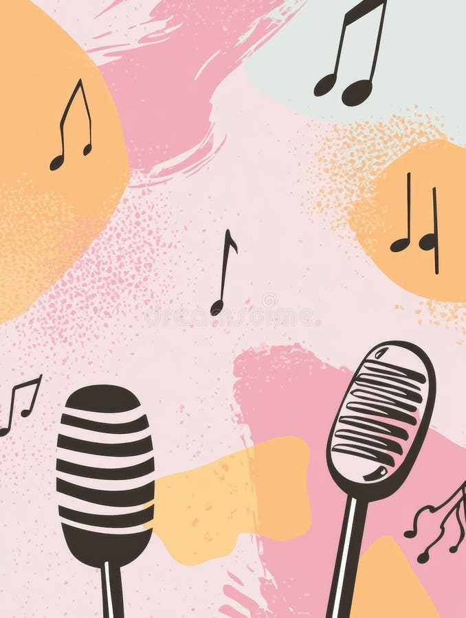 Minimalista K pop inspirowany tłem oferuje nuty i mikrofony w żywych kolorach i miękkich kształtach. Generatywny zdjęcie royalty free