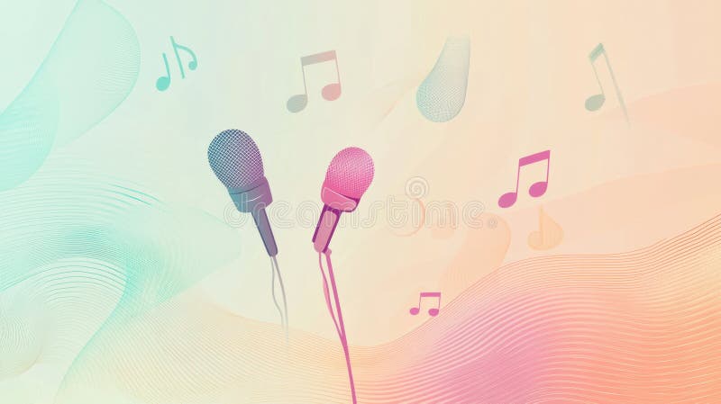 Minimalista K pop inspiruje tło z mikrofonami i nutami w żywych kolorach. Generacyjna AI zdjęcie royalty free