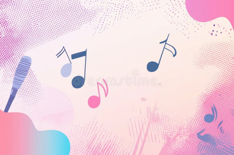 Minimalista K pop inspiruje tło z muzycznymi notatkami i mikrofonami w żywych kolorach. Generacyjna AI fotografia royalty free