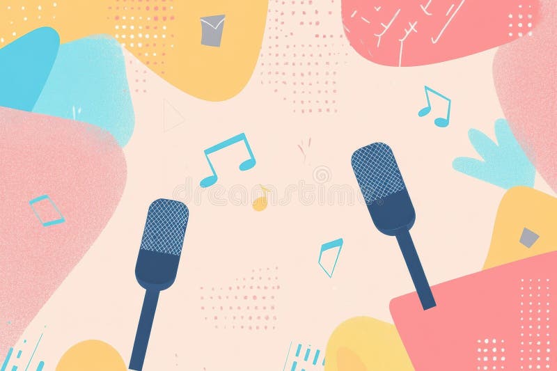 Minimalista K pop inspiruje tło z żywymi nutami muzycznymi i mikrofonami dla atmosfery energii fotografia royalty free