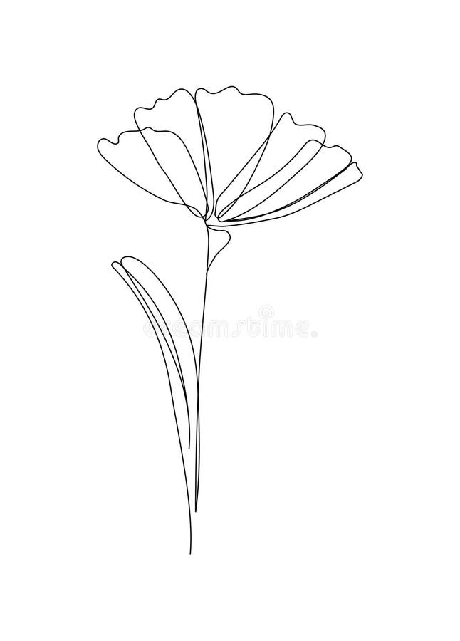 Minimalistic abstract flower in one-line art style. Black line sketch on a white background. royalty free illustration