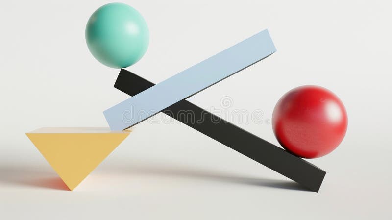 Minimalistic abstract geometric composition with balanced shapes 3d rendering image, vector illustration.