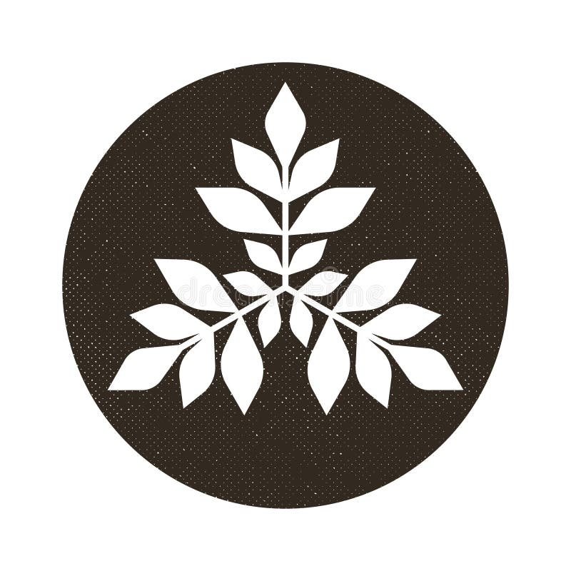 Abstract round black grunge sign of three branches with leaves royalty free illustration