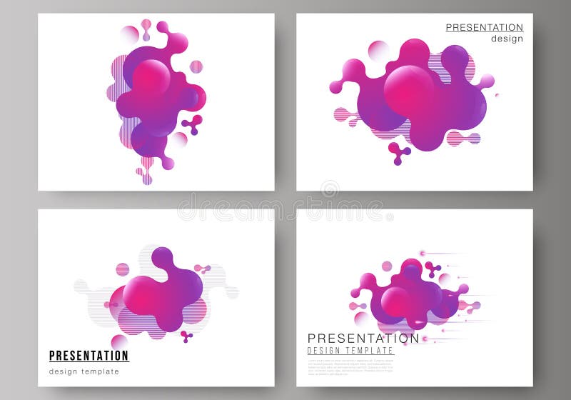 The minimalistic abstract vector illustration of the editable layout of the presentation slides design business templates. Background with fluid gradient, liquid pink colored geometric element