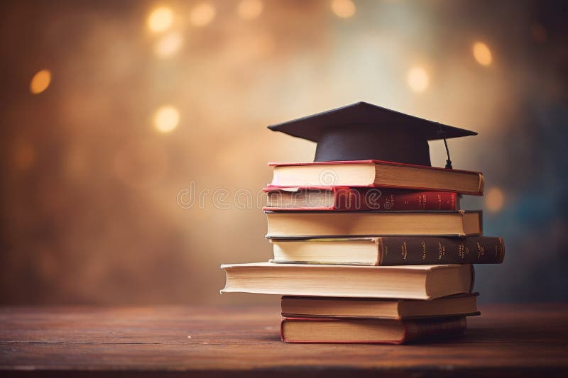 Minimalistic Academic Achievement Graduation Cap on Stack of Books for ...