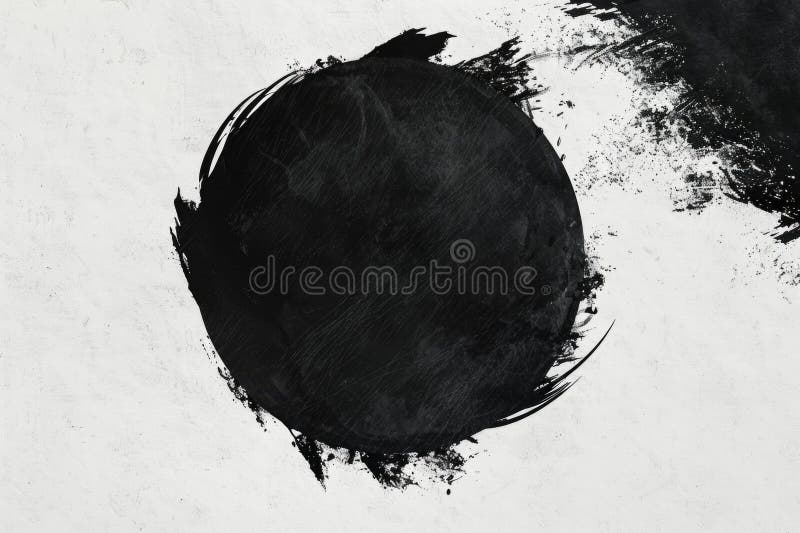 Minimalistic black circle painted on a white wall. Suitable for graphic design projects stock images