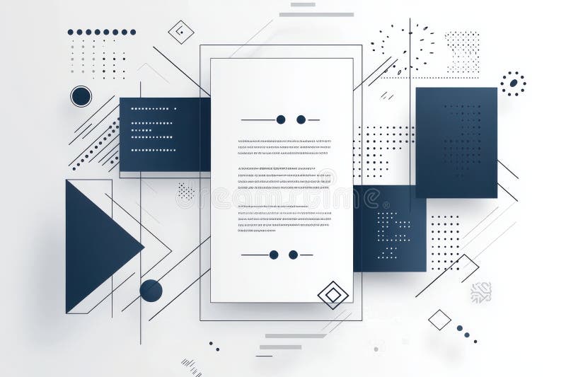 Minimalistic business graphic with geometric shapes and abstract patterns in blue tones on a white background stock image