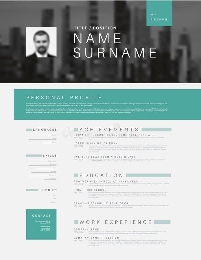 Minimalistic cv/hervat malplaatje met kopbalfoto vector illustratie Minimalistic cv/hervat malplaatje met kopbalfoto vector illustratie