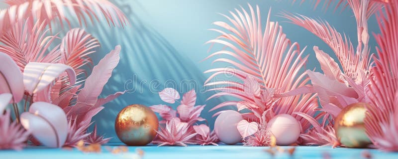 Minimum 3d din frunze abstracte roz cu ornamente aurii și albe royalty free illustration
