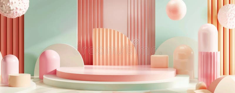 Redare 3d minimalistă cu forme geometrice pe fond pastelat royalty free illustration