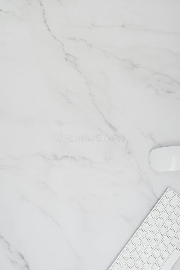 Minimalistic desktop with keyboard and mouse on marble background with copy space stock photos