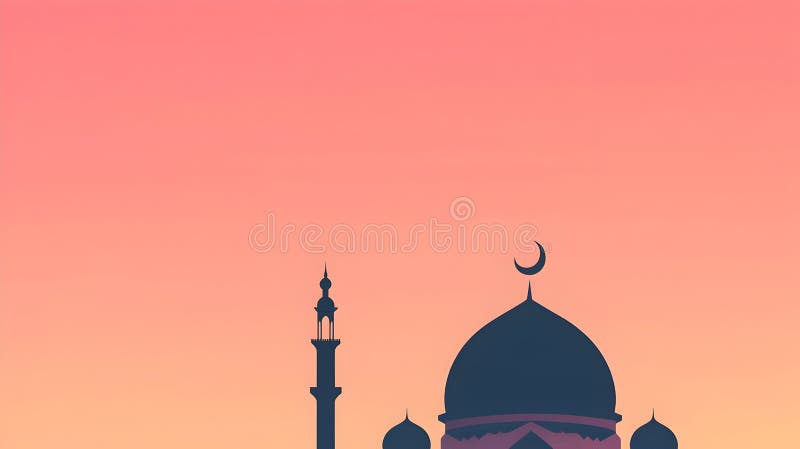 Minimalistic Mosque Silhouette at Sunset, A Peaceful Evening Scene with Religious Significance royalty free stock photography