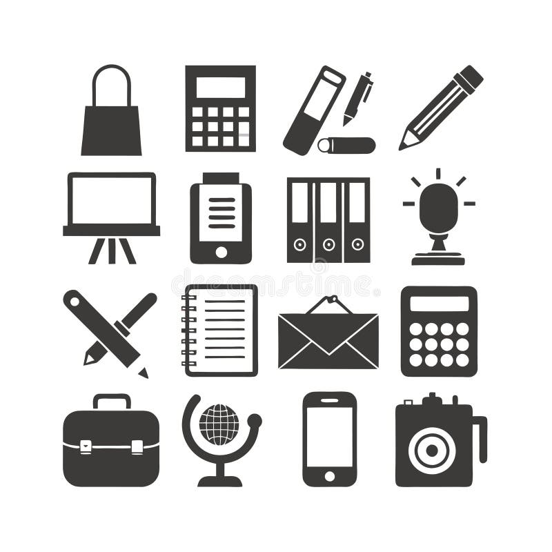 Office supplies icons for business, accounting, or education on white background royalty free stock photo