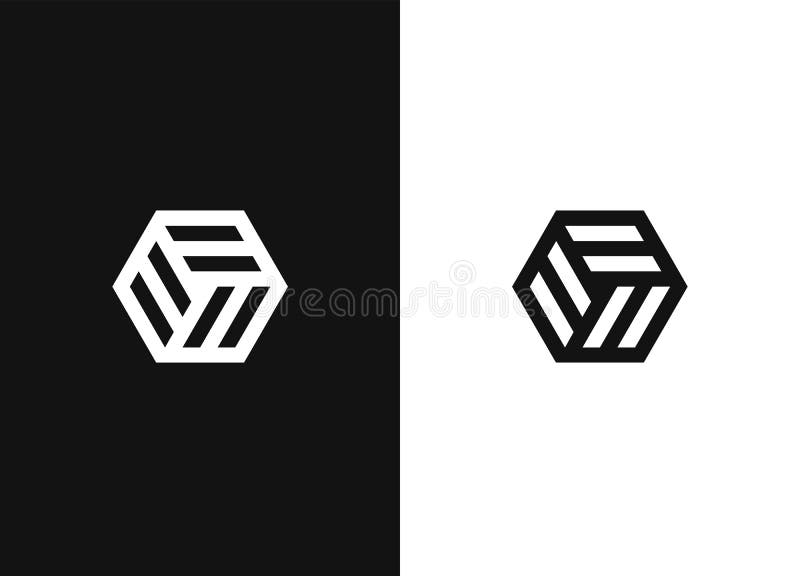 Minimalistic hexagonal geometric logo. Black white version stock illustration