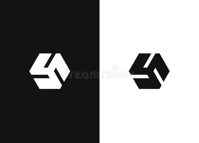 Minimalistic hexagonal geometric logo. Black white version royalty free illustration