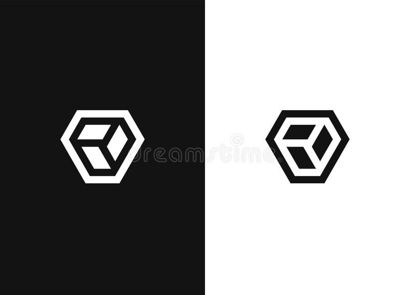 Minimalistic hexagonal geometric logo. Black white version stock illustration