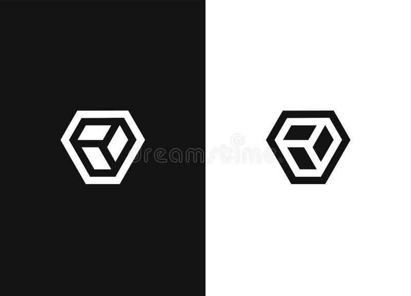 Minimalistic hexagonal geometric logo. Black white version. stock illustration