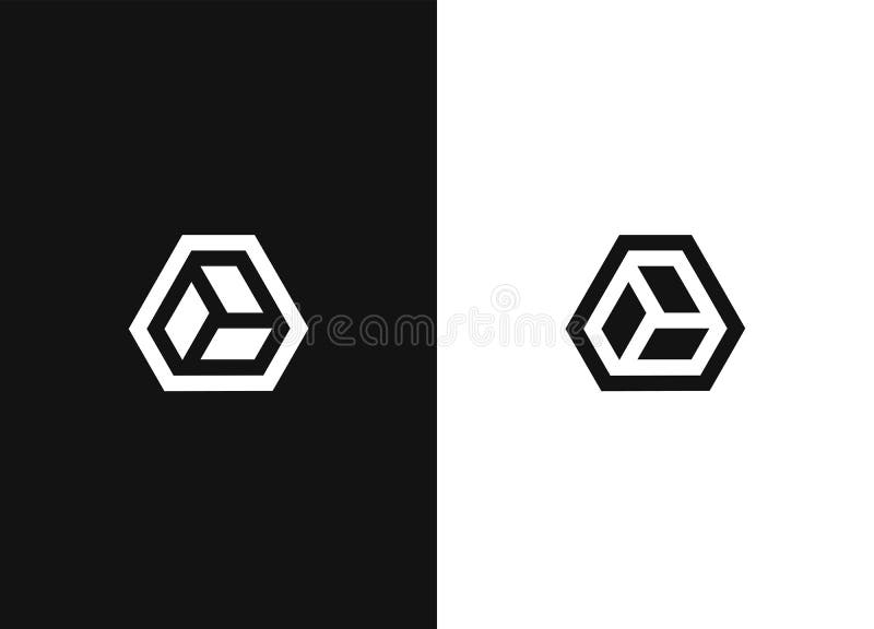 Minimalistic hexagonal geometric logo. Black white version. royalty free illustration
