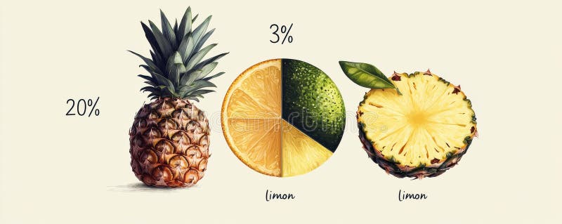 Minimalistic infographic featuring pineapple and lime comparison stock photography