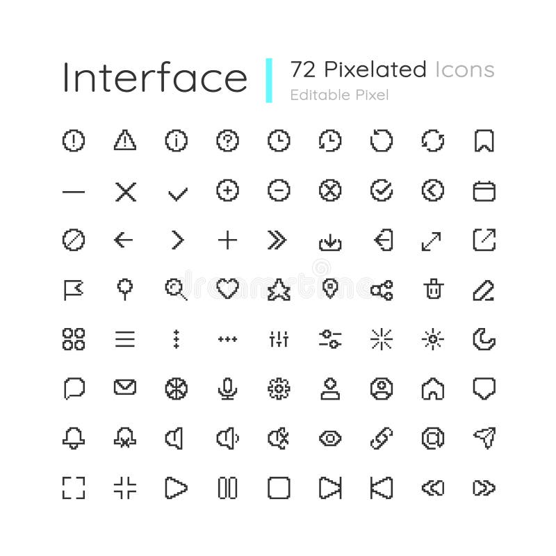 Minimalistic interface editable pixel ui icons set