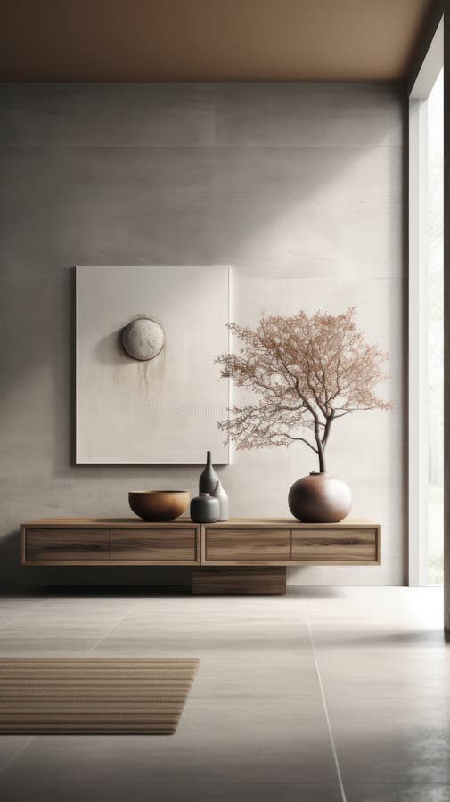 Minimalistic Interior with Art on the Wall. Ai Generated Stock