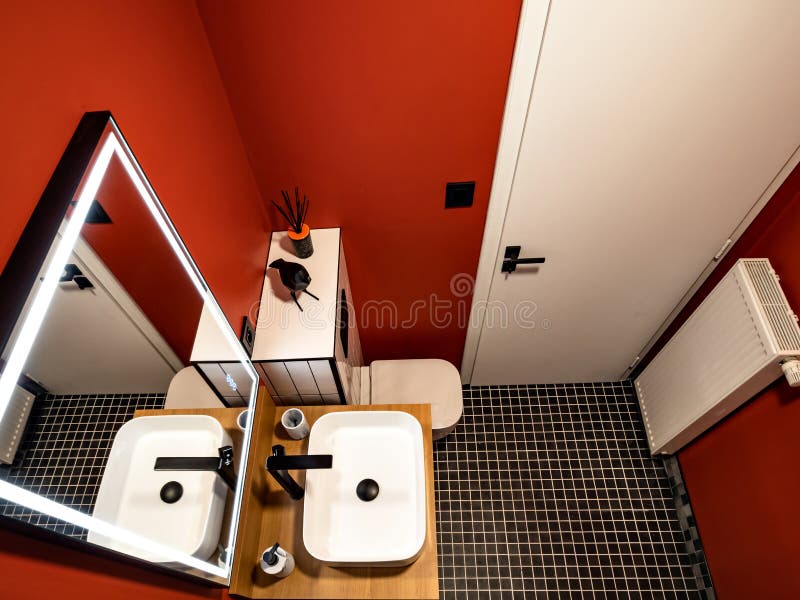 The Minimalistic Interior of the Combined Bathroom. Shower and Toilet