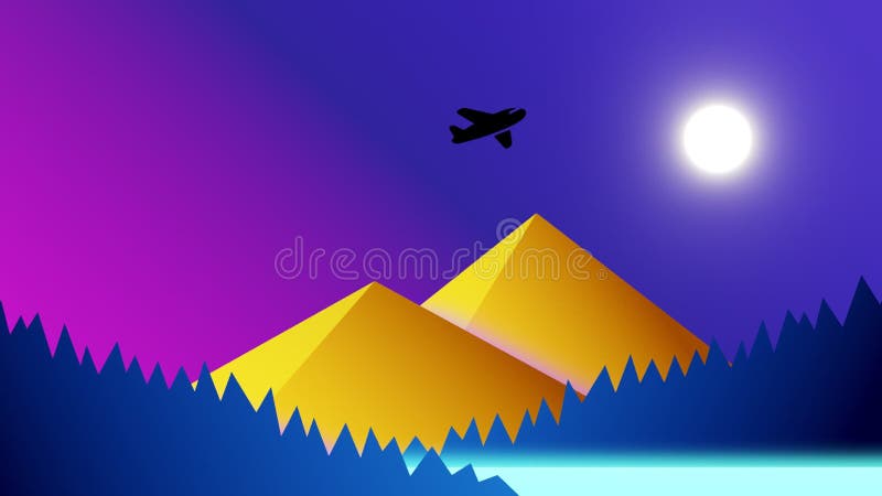 Minimalistic landscape drawn by the Egyptian pyramids vector illustration