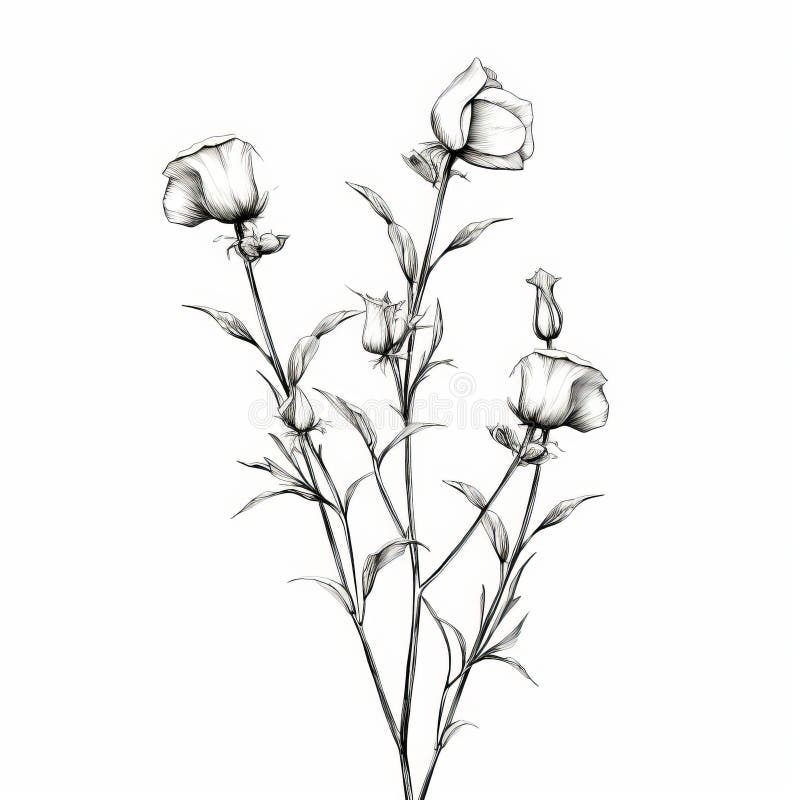 Minimalistic Line Drawing of Snapdragon Flowers Stock Illustration