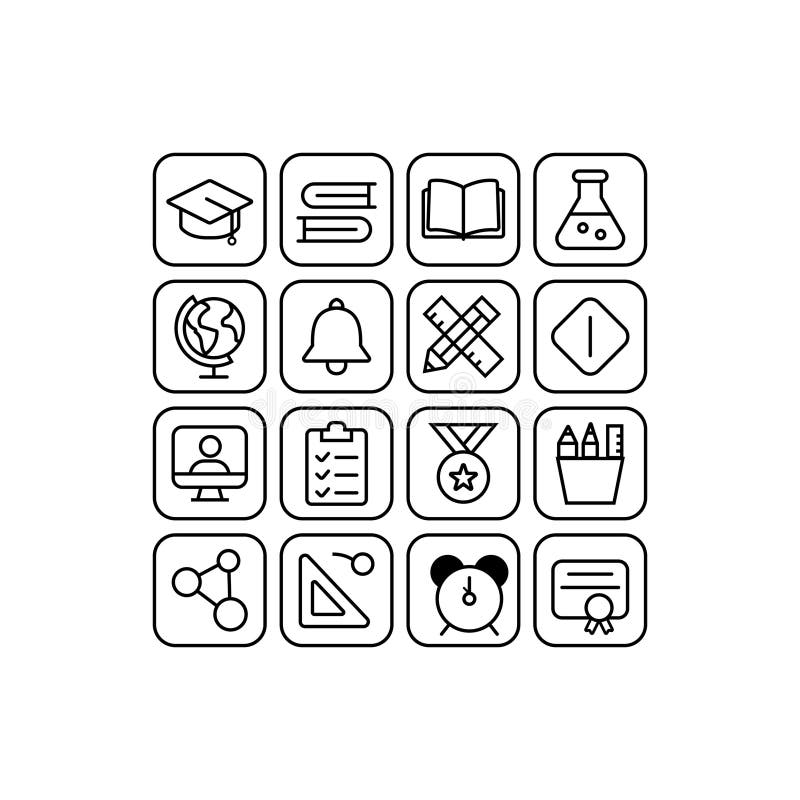 School and Education Outline Icons Set for Learning and Teaching Design vector illustration