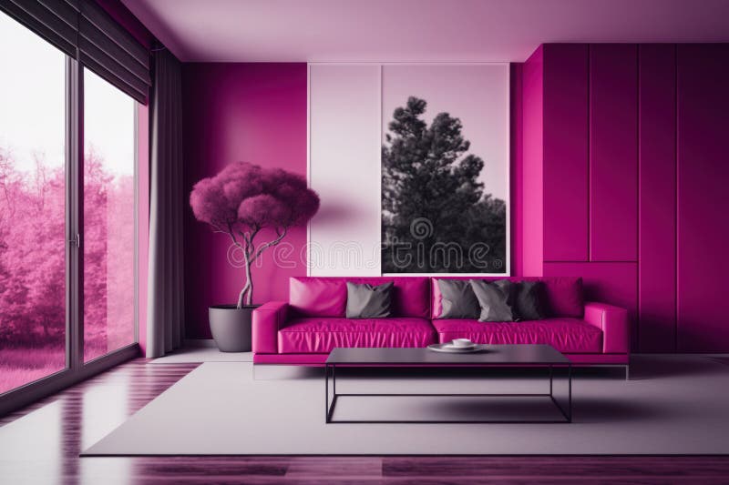 Minimalistic Living Room Background in Trendy Luxury Viva Magenta Tone ...