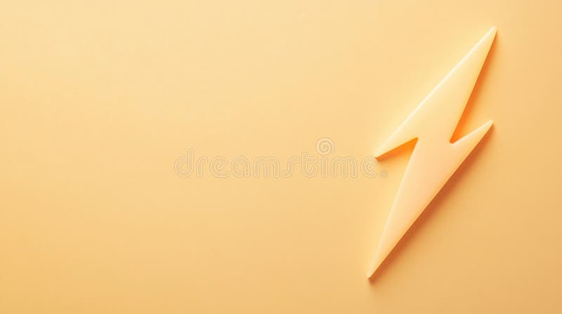 Minimalistic Pastel Lightning Bolt on Yellow-Orange Background – Soft 3D Plastic Object with Copy Space royalty free stock photo