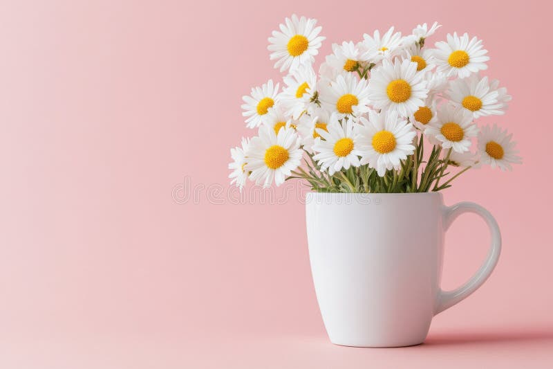 A minimalistic postcard featuring an abstract flower arrangement, set against a spring backdrop, perfect for stock images