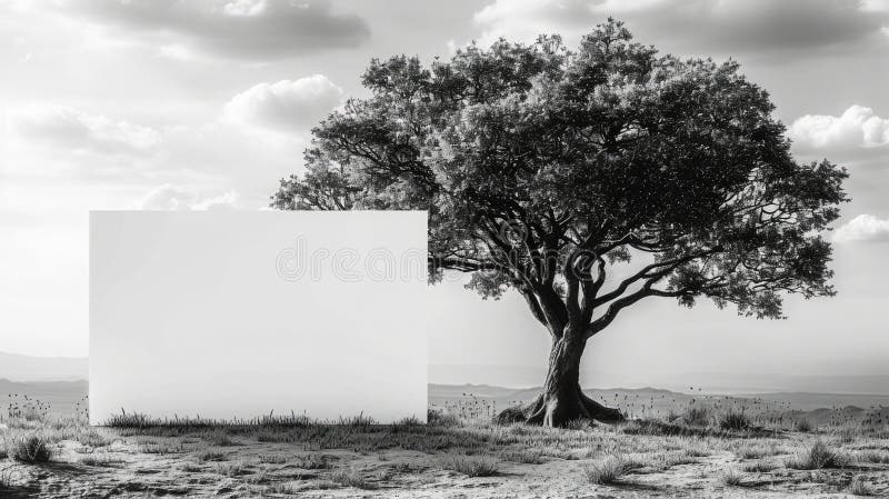 Minimalistic Postcard Mockup with Hand-Drawn Tree and Heart-Shaped Canopy royalty free stock images