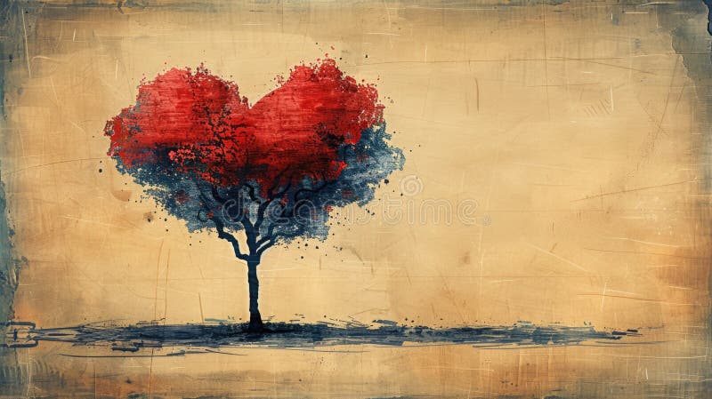 Minimalistic Postcard Mockup with Hand-Drawn Tree and Heart-Shaped Canopy royalty free stock photo