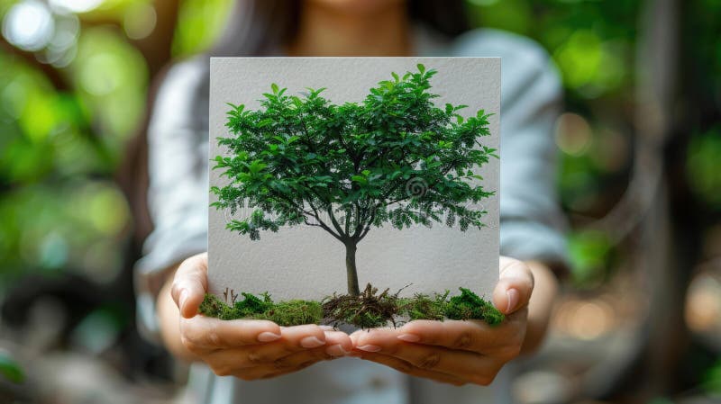 Minimalistic Postcard Mockup with Hand-Drawn Tree and Heart-Shaped Canopy stock photo