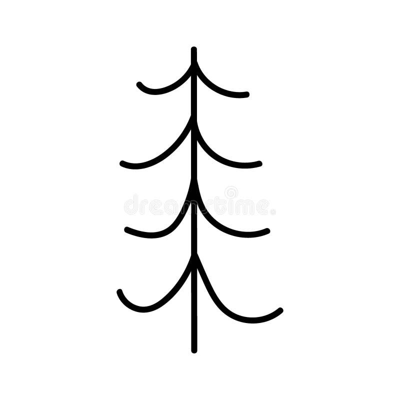 Simple line drawing of a pine tree with branches in a minimalistic style vector illustration
