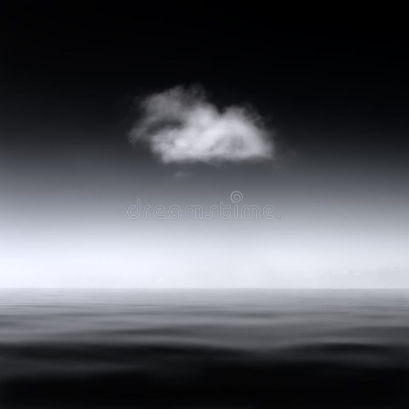 Minimalistic resume el paisaje de una sola nube sobre un mar liso, B&W foto de archivo Minimalistic resume el paisaje de una sola nube sobre un mar liso, B&W foto de archivo