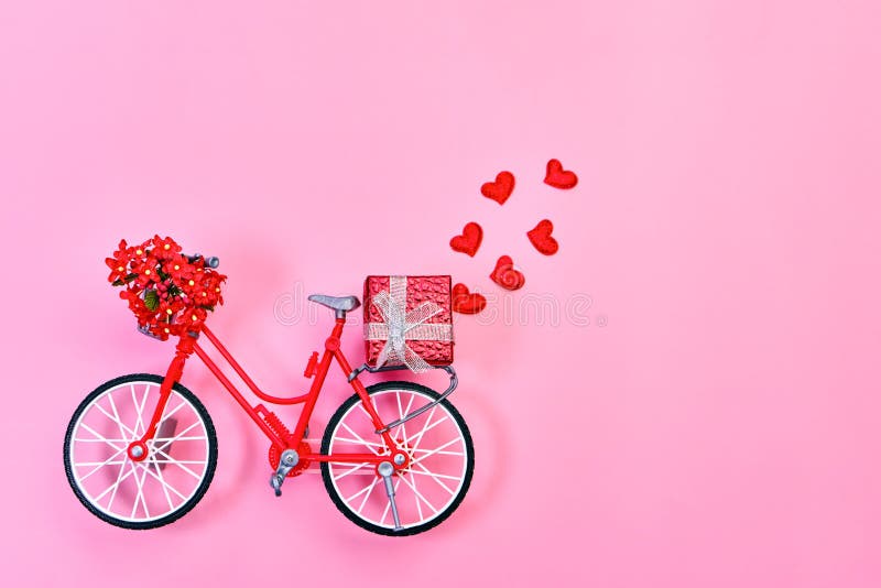 Minimalistic valentine`s day card, bike with flowers