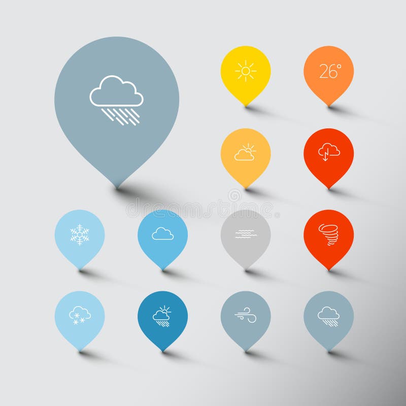 Minimalistic weather thin line pointer icon set stock illustration