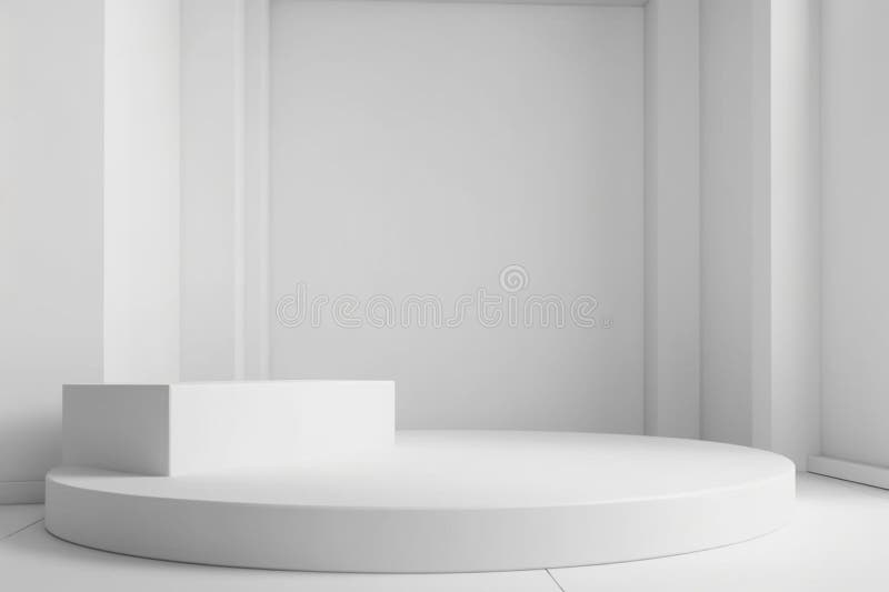 Minimalistic white podium for product presentation in empty room. 3D rendering Ai Generative vector illustration