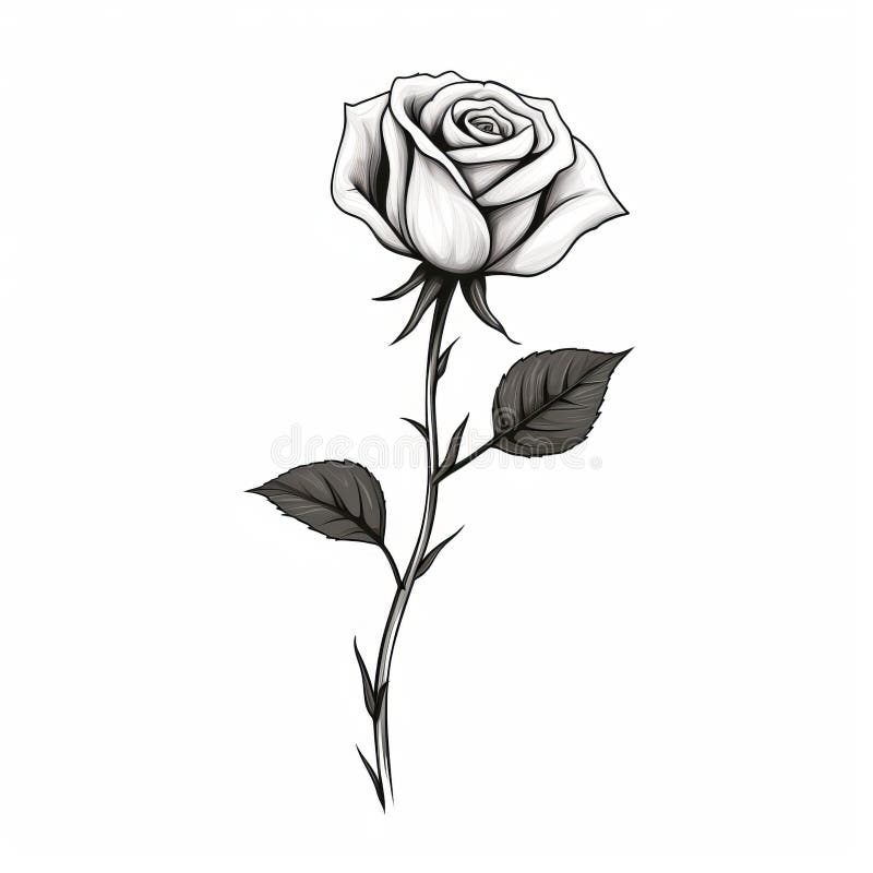 Long Stem Rose Vector Black and White Painting Line Art · Creative